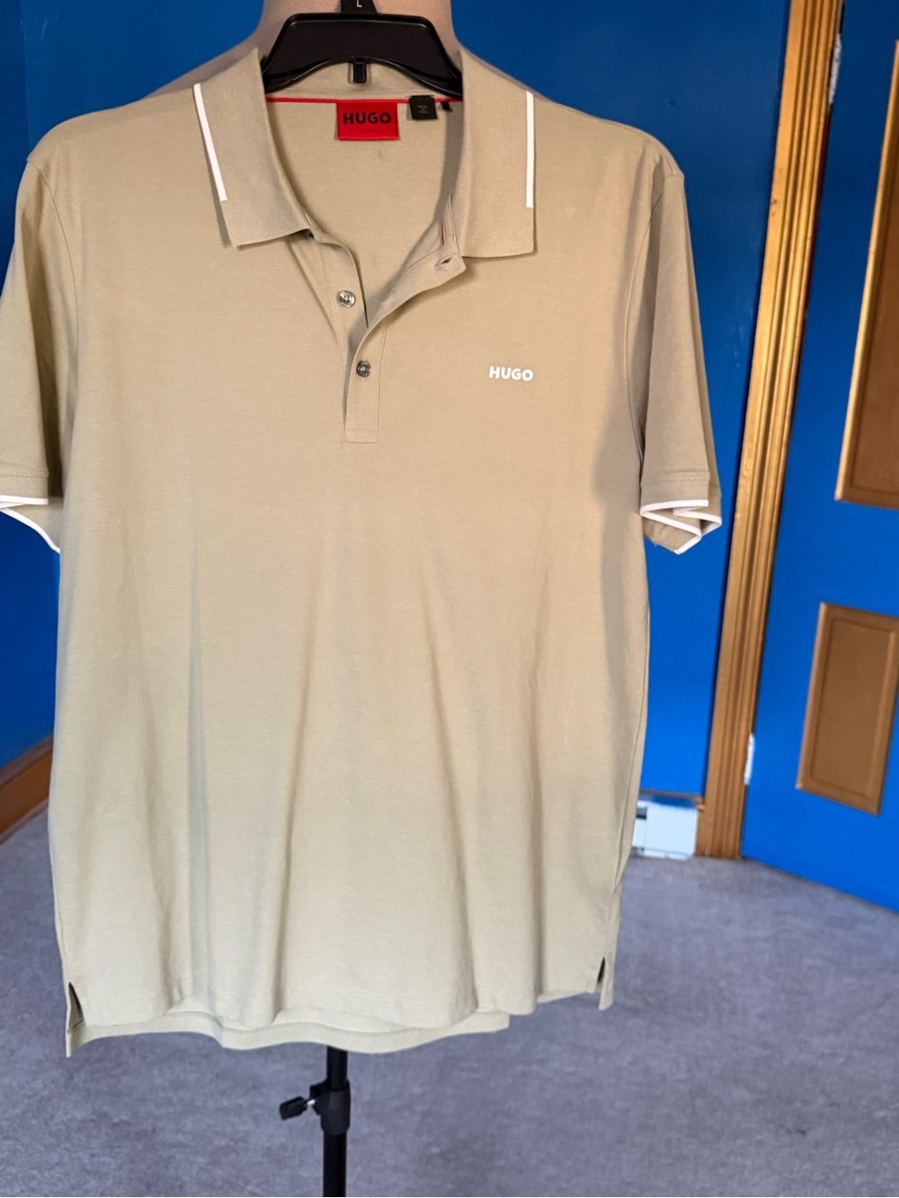 HUGO BOSS Slim Fit Polo Shirt XXL Beige White Trim